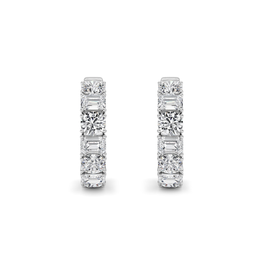 5Cttw Emerald Shaped Lab Grown Diamond (F/VS )Inside Out Hoop Earrings in 14K Gold