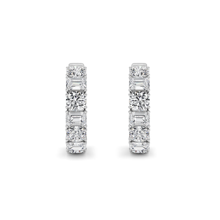 5Cttw Emerald Shaped Lab Grown Diamond (F/VS )Inside Out Hoop Earrings in 14K Gold