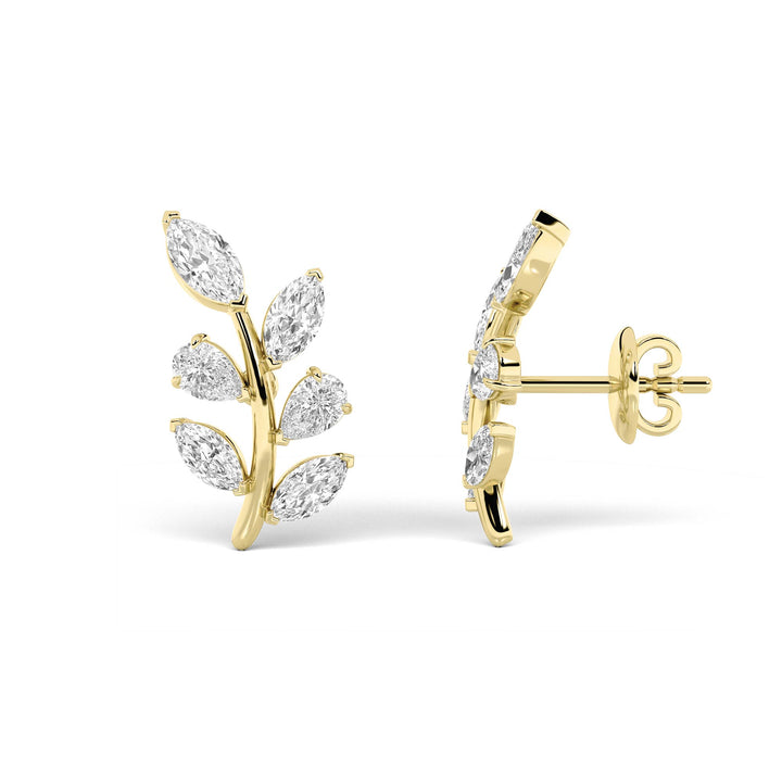 2Cttw Marquise Shaped Lab Grown Diamond (G/VS) Leaf Motif Fashion Earrings in 14K Gold