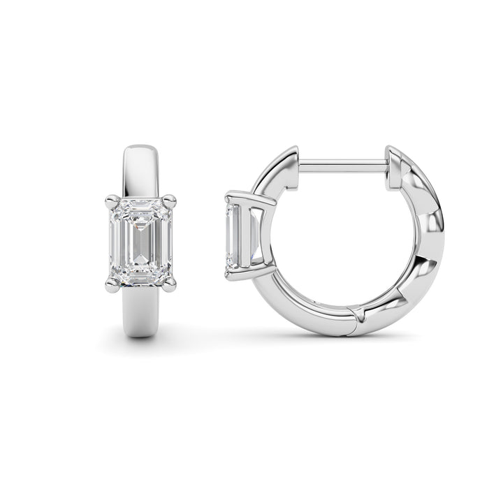 1Cttw Emerald Shaped Lab Grown Diamond (F/VS ) Huggie Earrings in 14K Gold