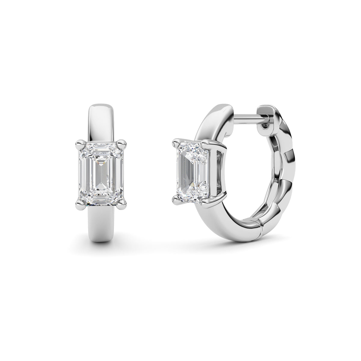 1Cttw Emerald Shaped Lab Grown Diamond (F/VS ) Huggie Earrings in 14K Gold