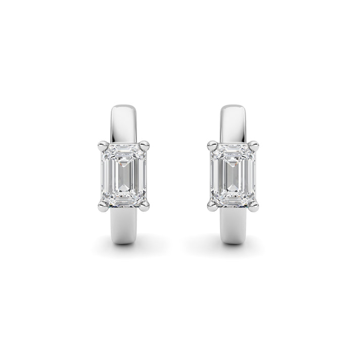 1Cttw Emerald Shaped Lab Grown Diamond (F/VS ) Huggie Earrings in 14K Gold