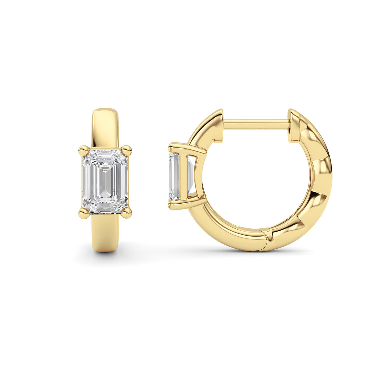 1Cttw Emerald Shaped Lab Grown Diamond (F/VS ) Huggie Earrings in 14K Gold