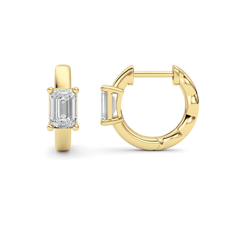 1Cttw Emerald Shaped Lab Grown Diamond (F/VS ) Huggie Earrings in 14K Gold