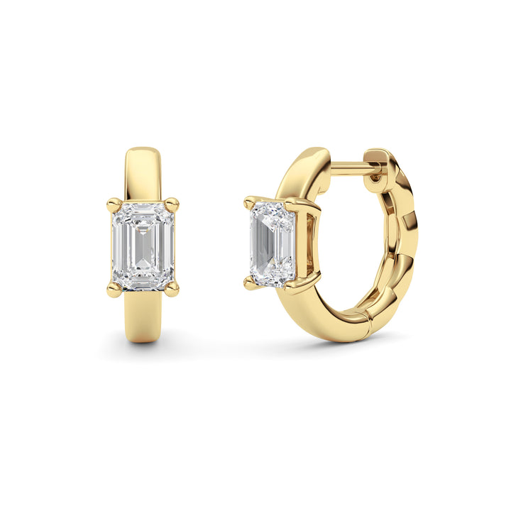 1Cttw Emerald Shaped Lab Grown Diamond (F/VS ) Huggie Earrings in 14K Gold