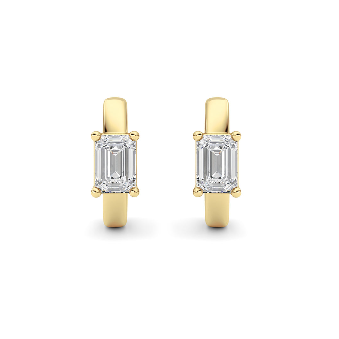 1Cttw Emerald Shaped Lab Grown Diamond (F/VS ) Huggie Earrings in 14K Gold