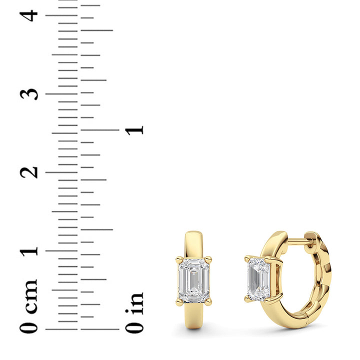1Cttw Emerald Shaped Lab Grown Diamond (F/VS ) Huggie Earrings in 14K Gold