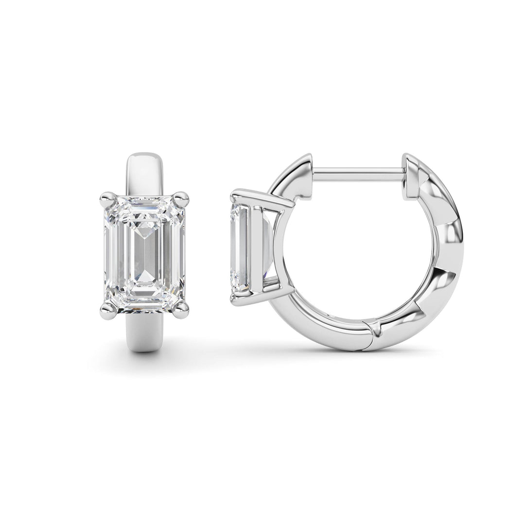2Cttw Emerald Shaped Lab Grown Diamond (F/VS ) Huggie Earrings in 14K Gold