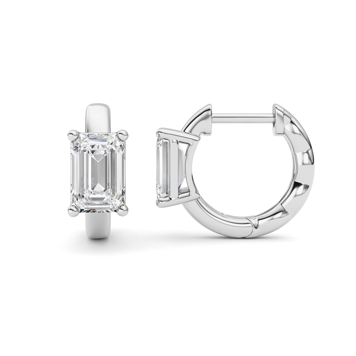 2Cttw Emerald Shaped Lab Grown Diamond (F/VS ) Huggie Earrings in 14K Gold