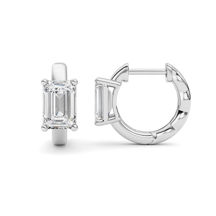 2Cttw Emerald Shaped Lab Grown Diamond (F/VS ) Huggie Earrings in 14K Gold