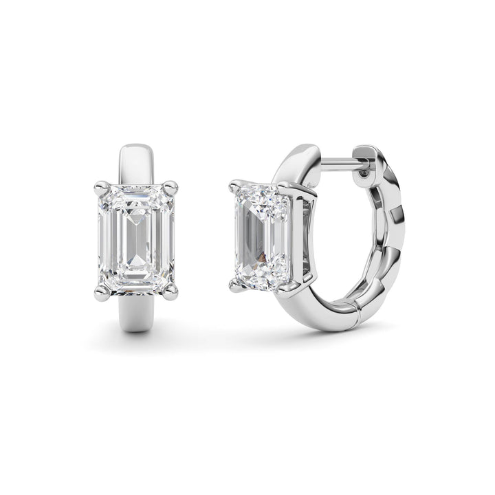 2Cttw Emerald Shaped Lab Grown Diamond (F/VS ) Huggie Earrings in 14K Gold