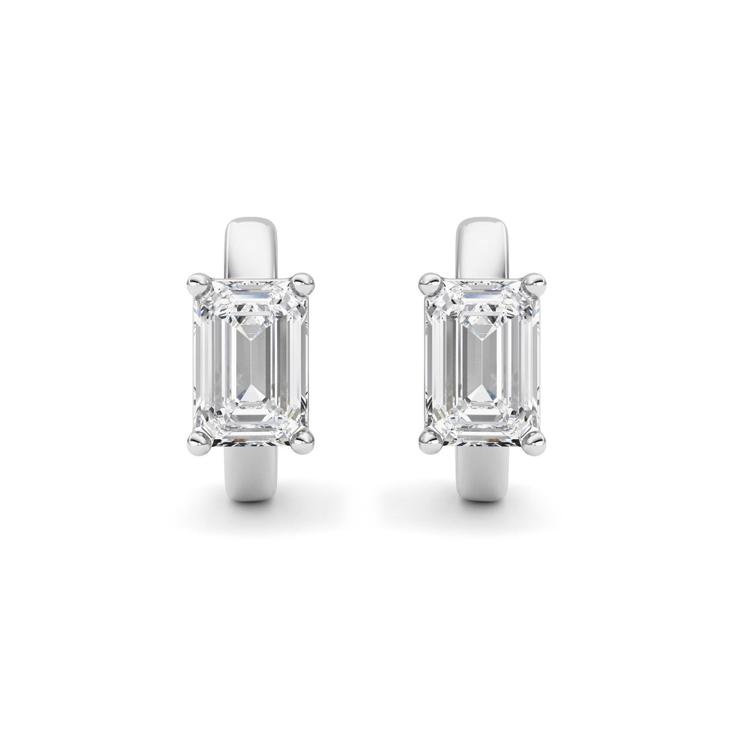 2Cttw Emerald Shaped Lab Grown Diamond (F/VS ) Huggie Earrings in 14K Gold
