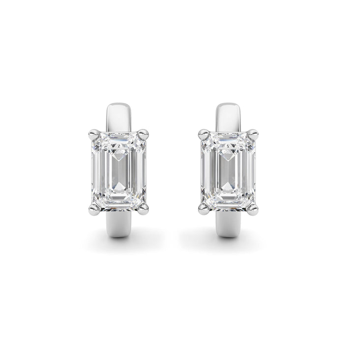 2Cttw Emerald Shaped Lab Grown Diamond (F/VS ) Huggie Earrings in 14K Gold
