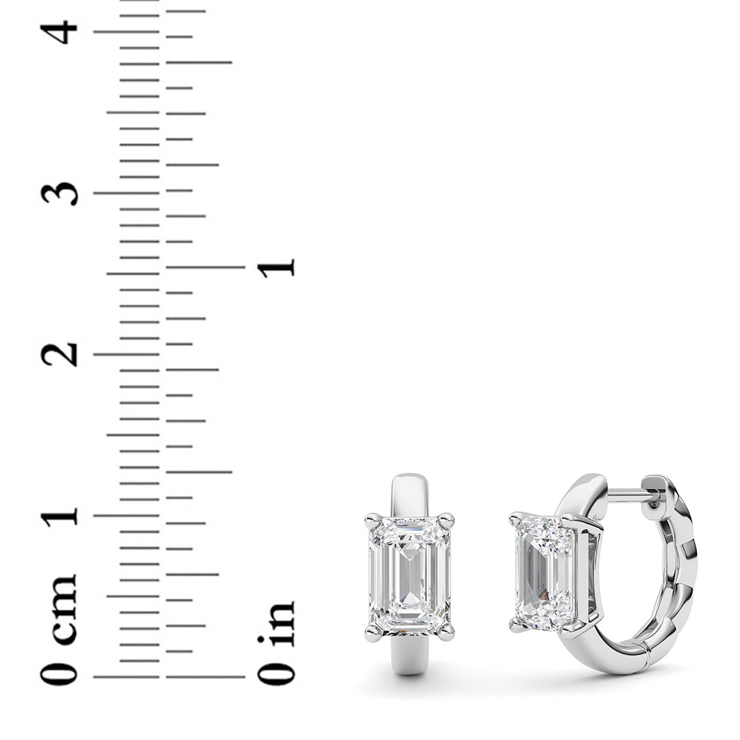 2Cttw Emerald Shaped Lab Grown Diamond (F/VS ) Huggie Earrings in 14K Gold