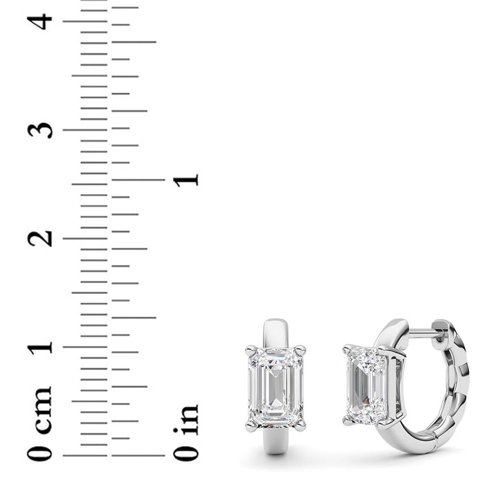 2Cttw Emerald Shaped Lab Grown Diamond (F/VS ) Huggie Earrings in 14K Gold