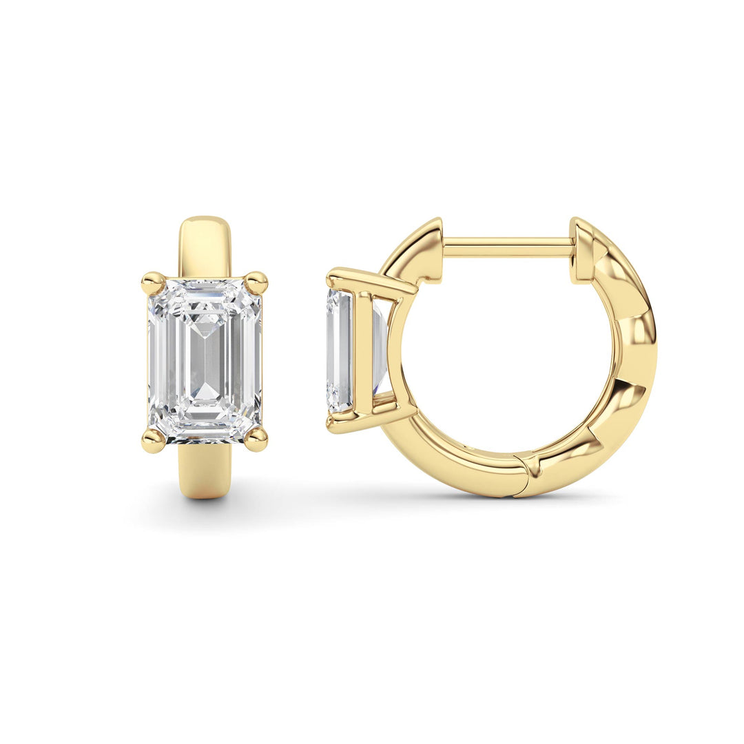 2Cttw Emerald Shaped Lab Grown Diamond (F/VS ) Huggie Earrings in 14K Gold