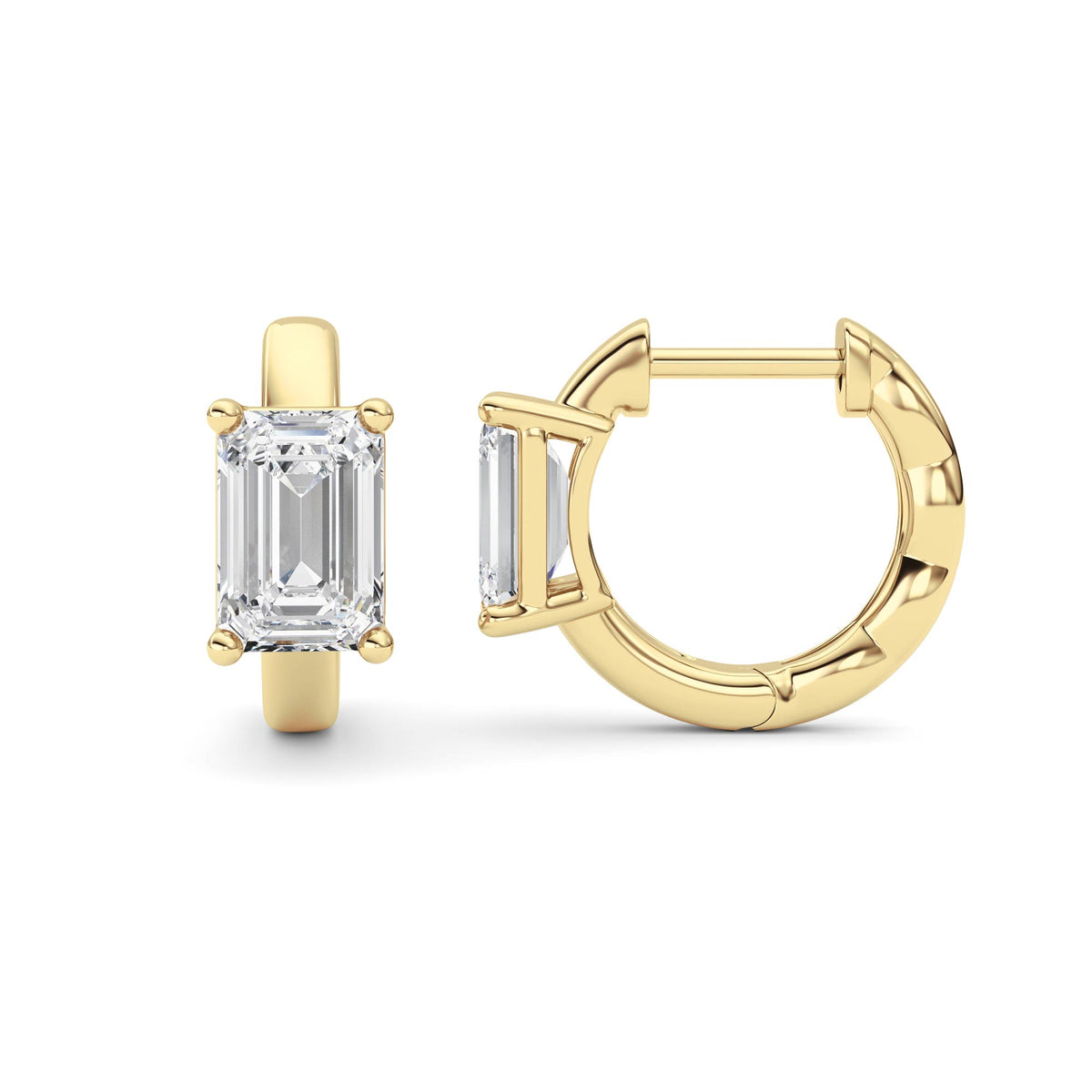 2Cttw Emerald Shaped Lab Grown Diamond (F/VS ) Huggie Earrings in 14K Gold