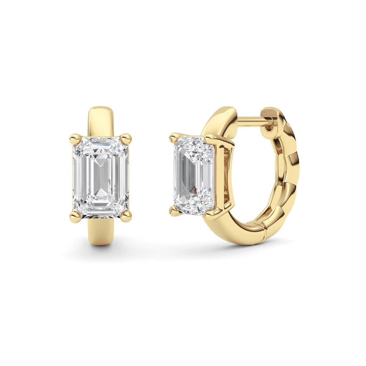 2Cttw Emerald Shaped Lab Grown Diamond (F/VS ) Huggie Earrings in 14K Gold