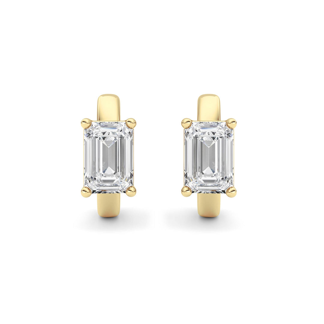 2Cttw Emerald Shaped Lab Grown Diamond (F/VS ) Huggie Earrings in 14K Gold