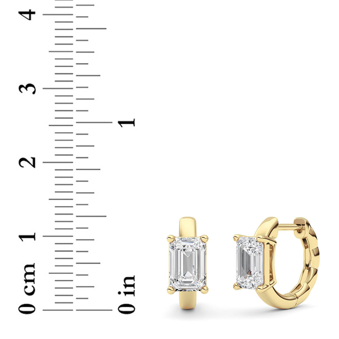 2Cttw Emerald Shaped Lab Grown Diamond (F/VS ) Huggie Earrings in 14K Gold