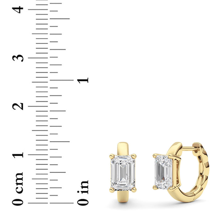 2Cttw Emerald Shaped Lab Grown Diamond (F/VS ) Huggie Earrings in 14K Gold