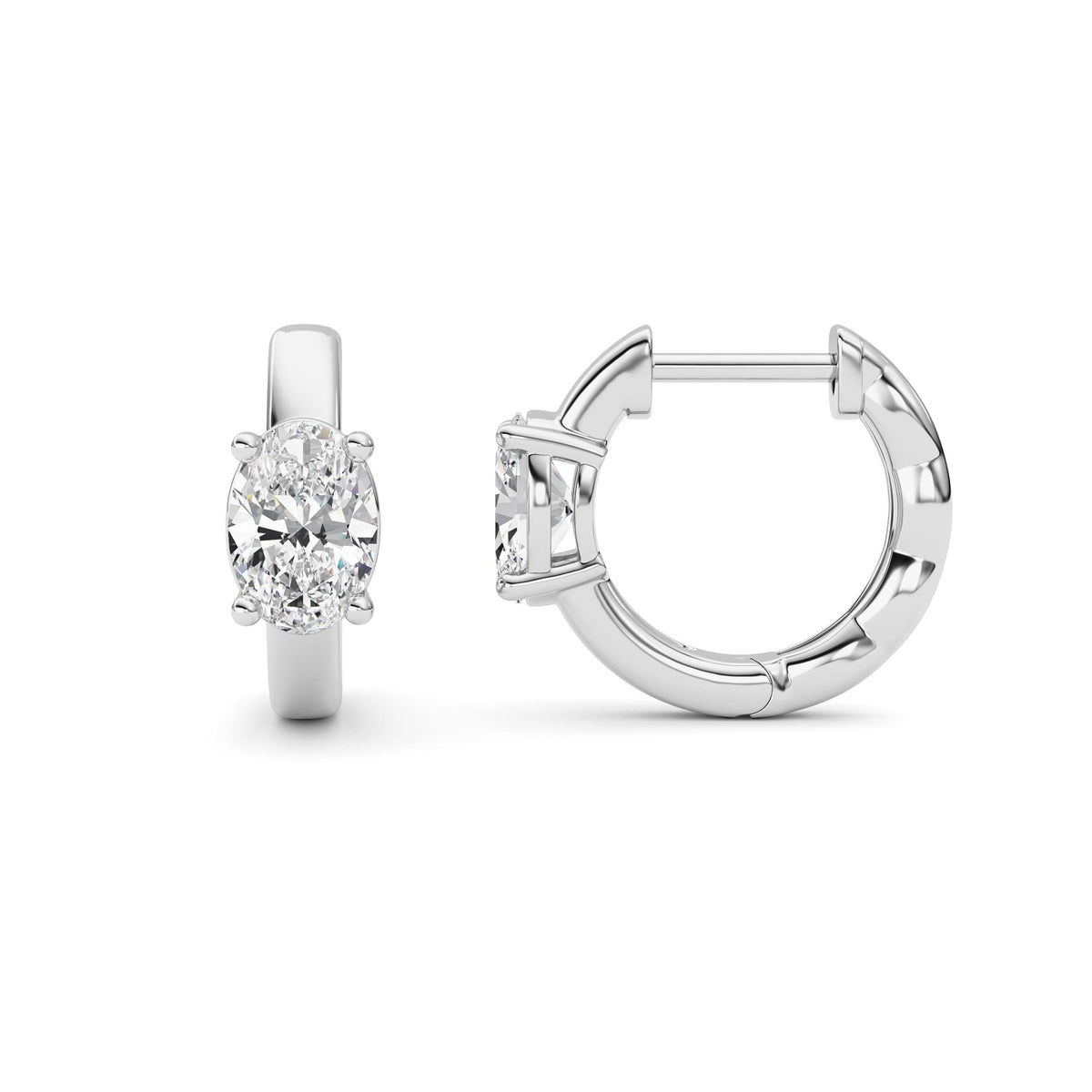 1Cttw Oval Shaped Lab Grown Diamond (F/VS ) Huggie Earrings in 14K Gold