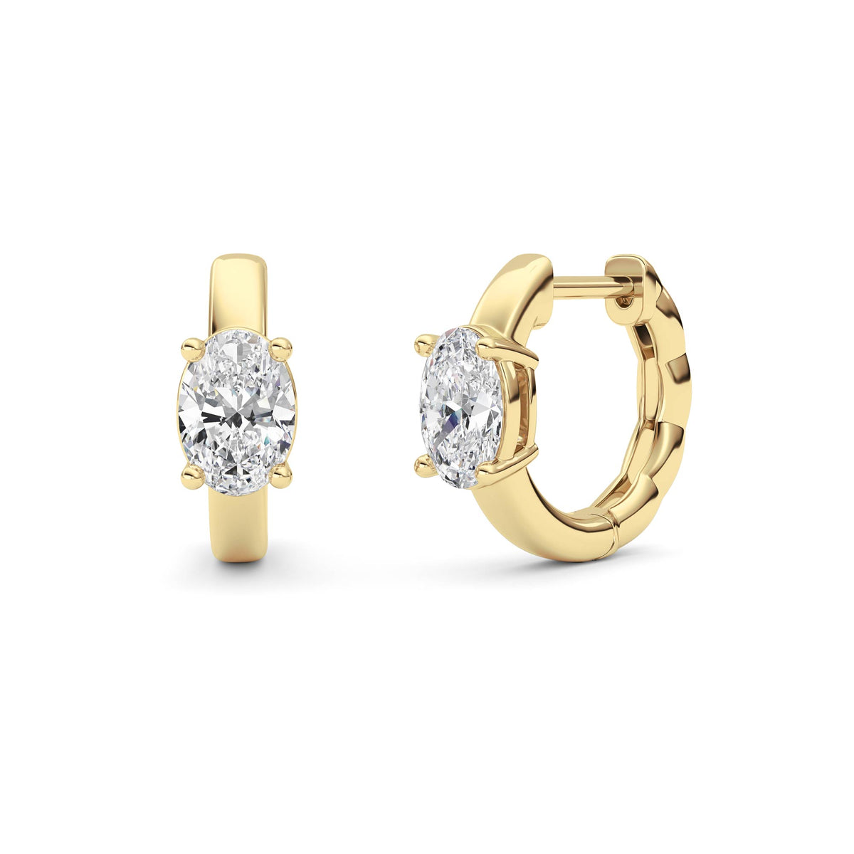 1Cttw Oval Shaped Lab Grown Diamond (F/VS ) Huggie Earrings in 14K Gold