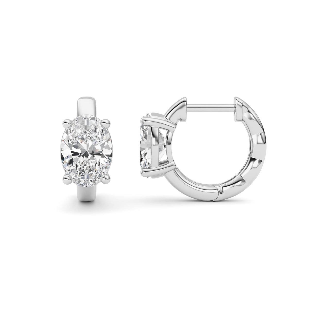 2Cttw Oval Shaped Lab Grown Diamond (F/VS ) Huggie Earrings in 14K Gold