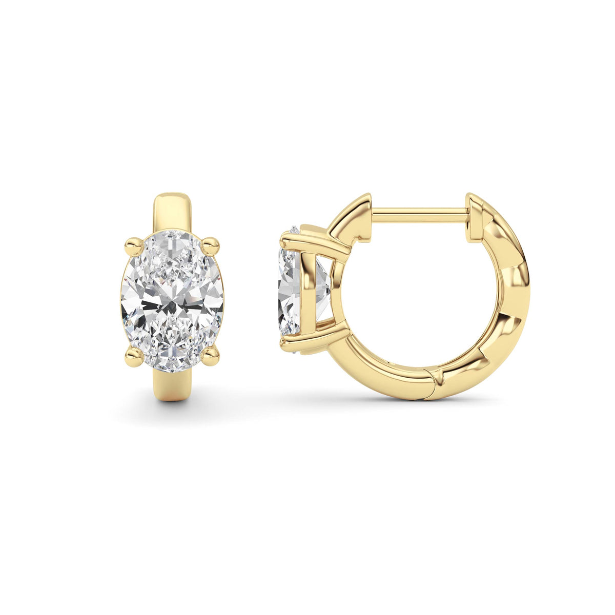 2Cttw Oval Shaped Lab Grown Diamond (F/VS ) Huggie Earrings in 14K Gold