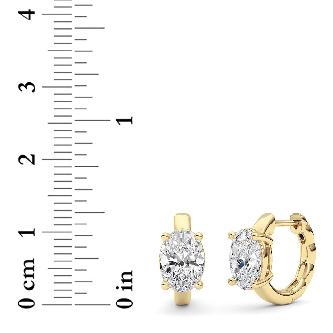 2Cttw Oval Shaped Lab Grown Diamond (F/VS ) Huggie Earrings in 14K Gold