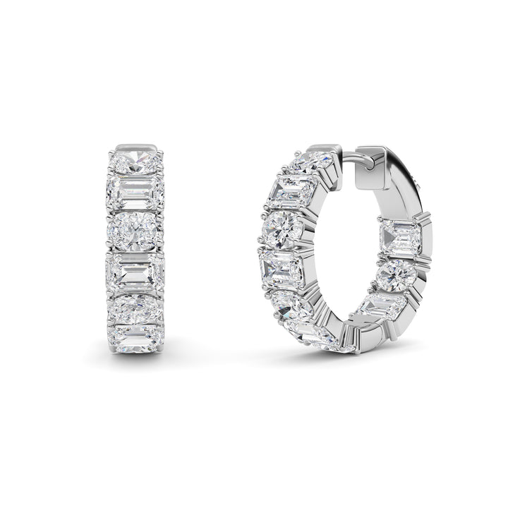 5Cttw Emerald Shaped Lab Grown Diamond (F/VS )Inside Out Hoop Earrings in 14K Gold