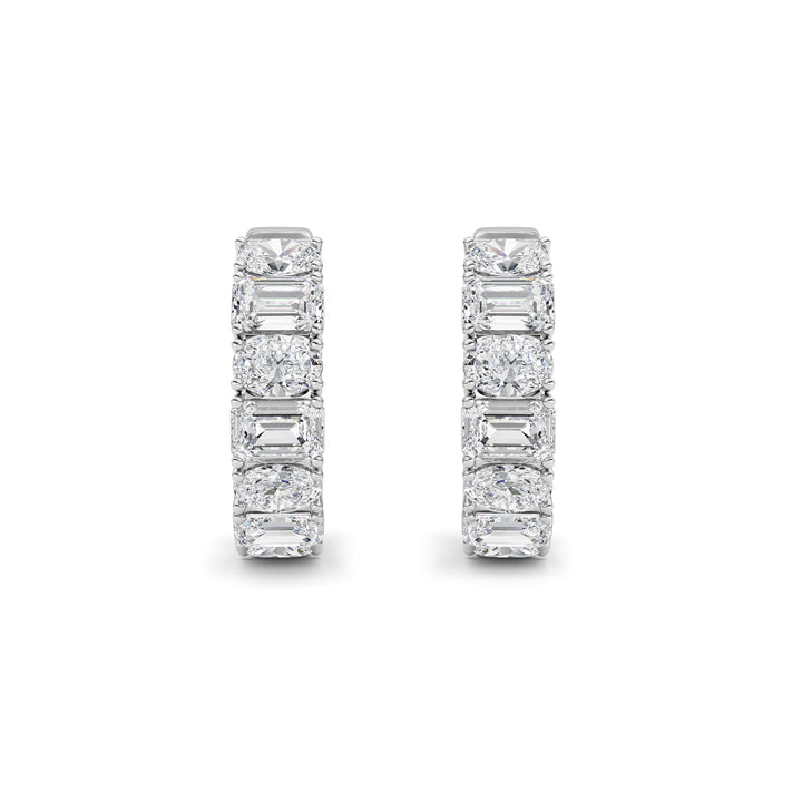 5Cttw Emerald Shaped Lab Grown Diamond (F/VS )Inside Out Hoop Earrings in 14K Gold