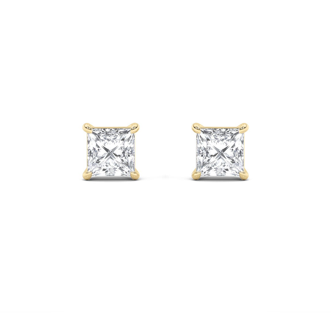 2Cttw Princess Shaped Lab Grown Diamond (F/VS) Stud Earrings in 14K Gold