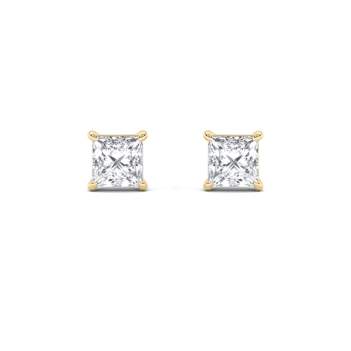 2Cttw Princess Shaped Lab Grown Diamond (F/VS) Stud Earrings in 14K Gold