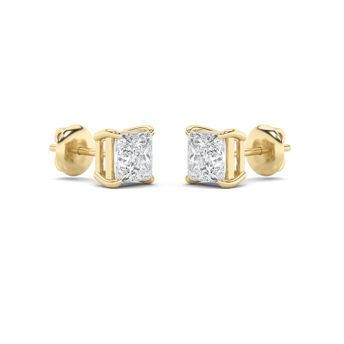 2Cttw Princess Shaped Lab Grown Diamond (F/VS) Stud Earrings in 14K Gold