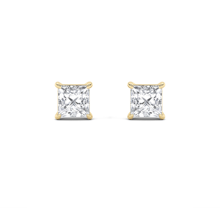 2Cttw Princess Shaped Lab Grown Diamond (F/VS) Stud Earrings in 14K Gold