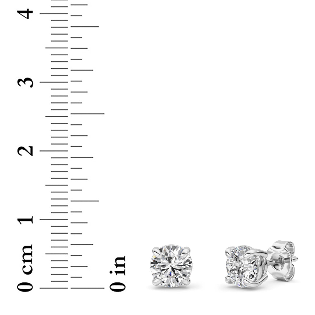 2Cttw Round Shaped Lab Grown Diamond 4 Prong StudEarrings in 14K Gold (G/VS)