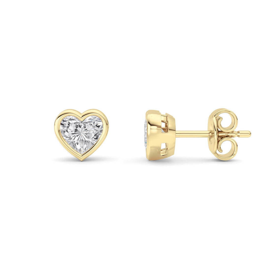 1Cttw Heart Shaped Lab Grown Diamond (G/VS) BezelSet Stud Earrings in 14K Gold