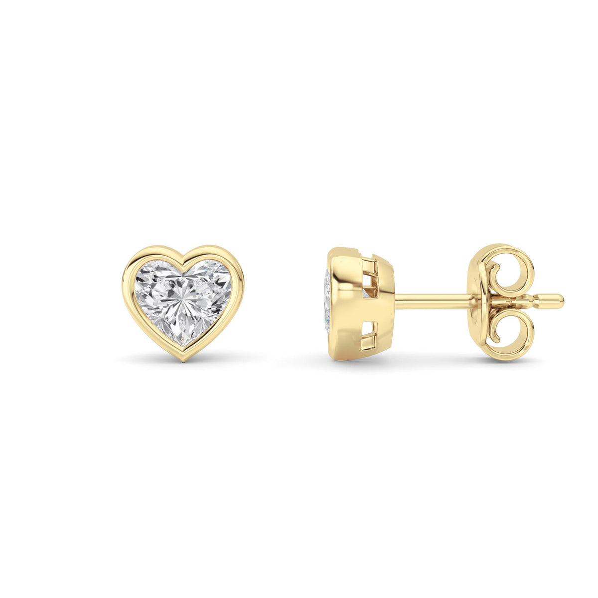 1Cttw Heart Shaped Lab Grown Diamond (G/VS) BezelSet Stud Earrings in 14K Gold