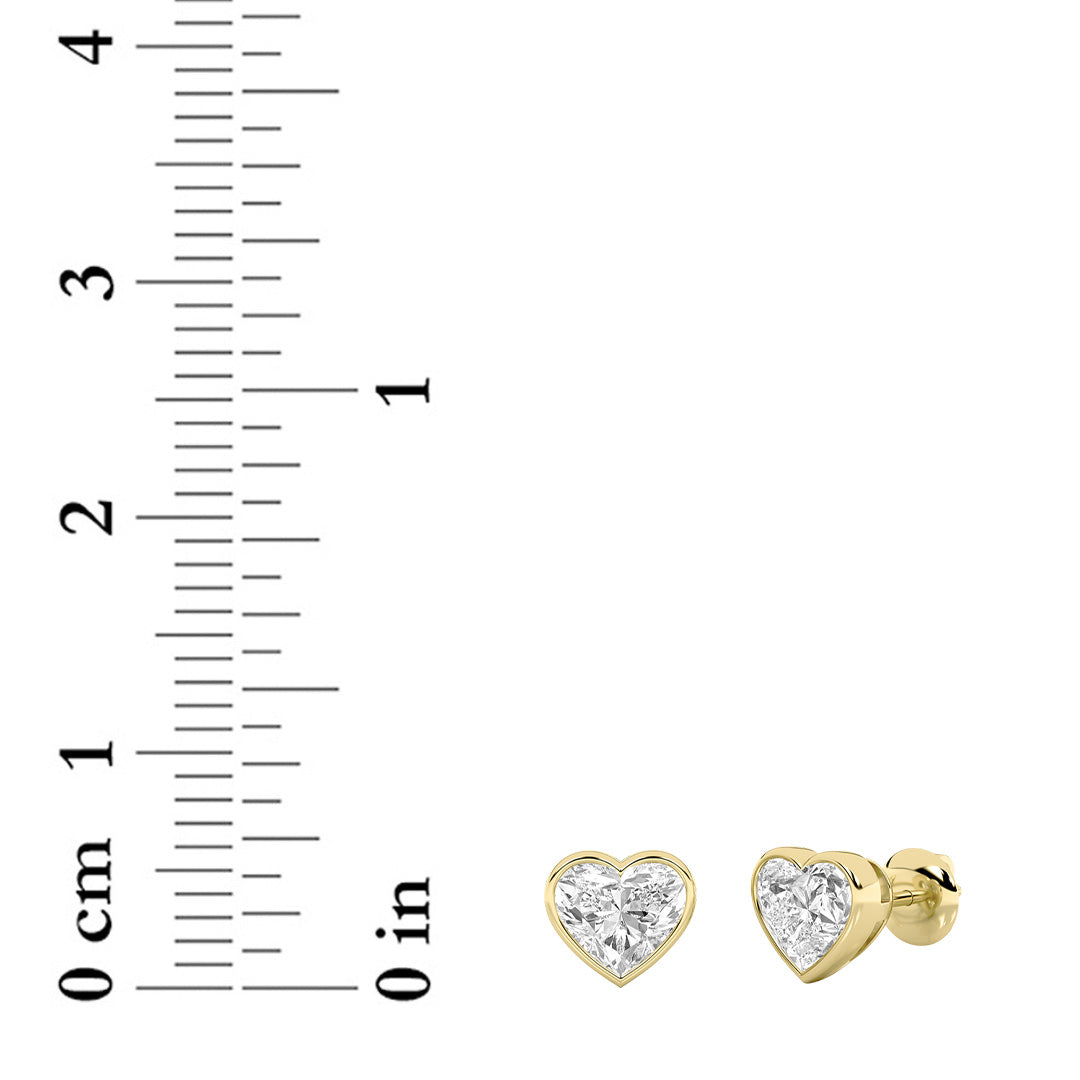 1Cttw Heart Shaped Lab Grown Diamond (G/VS) BezelSet Stud Earrings in 14K Gold