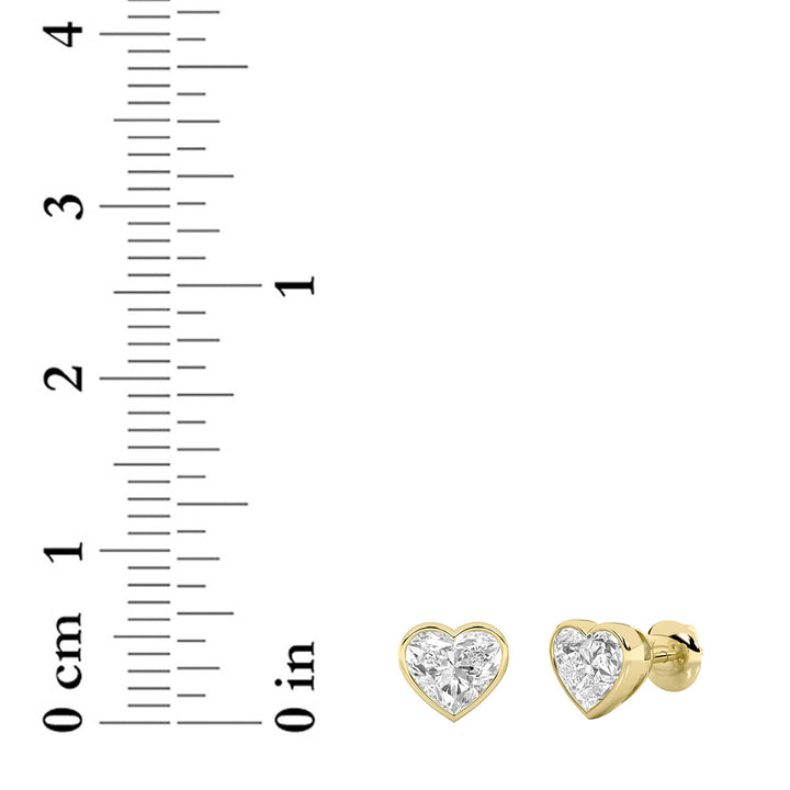 1Cttw Heart Shaped Lab Grown Diamond (G/VS) BezelSet Stud Earrings in 14K Gold