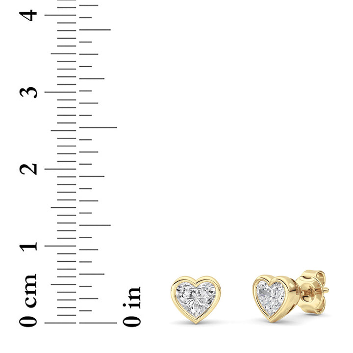 1Cttw Heart Shaped Lab Grown Diamond (G/VS) BezelSet Stud Earrings in 14K Gold