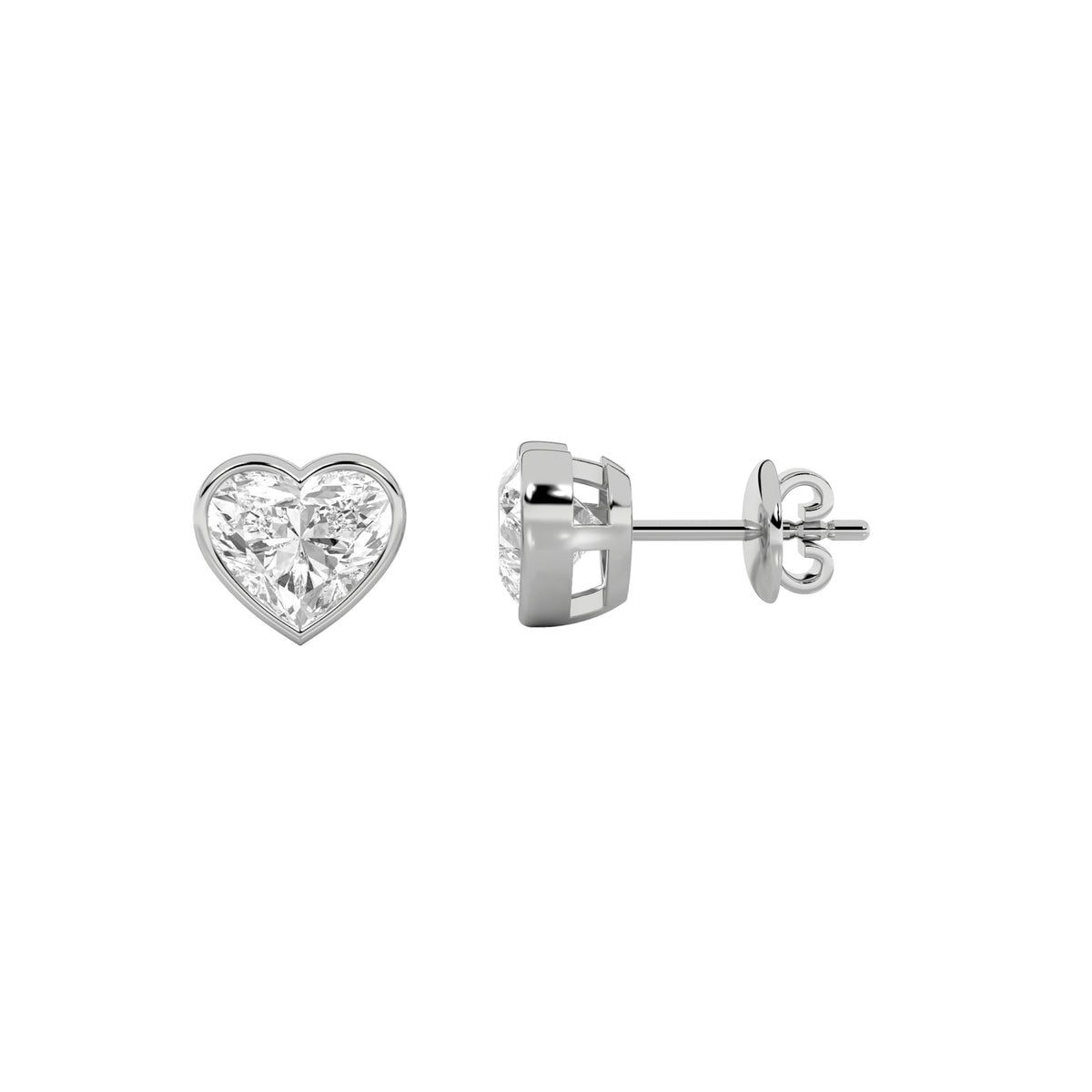 2Cttw Heart Shaped Lab Grown Diamond (F/VS) BezelSet Stud Earrings in 14K Gold