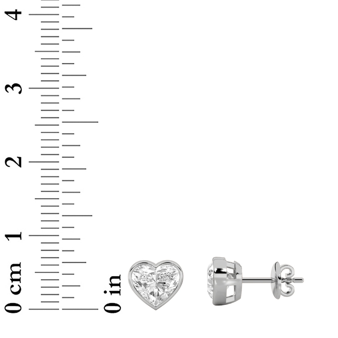 2Cttw Heart Shaped Lab Grown Diamond (F/VS) BezelSet Stud Earrings in 14K Gold