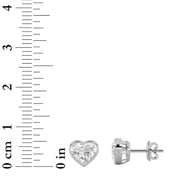 2Cttw Heart Shaped Lab Grown Diamond (F/VS) BezelSet Stud Earrings in 14K Gold