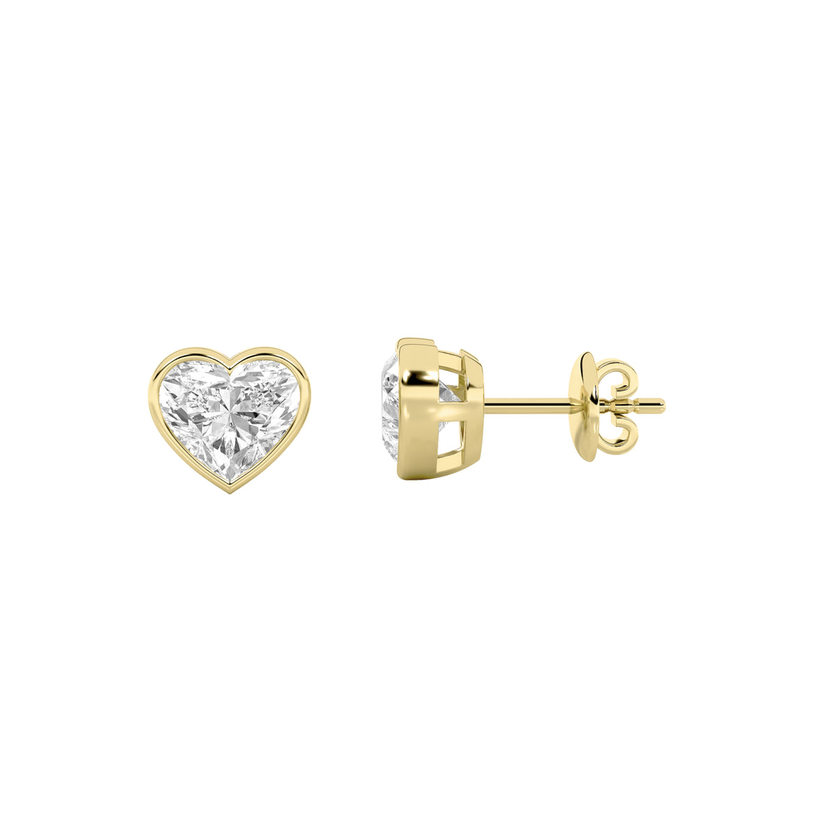 2Cttw Heart Shaped Lab Grown Diamond (F/VS) BezelSet Stud Earrings in 14K Gold