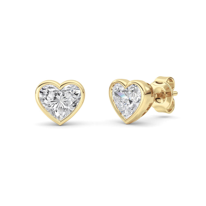 2Cttw Heart Shaped Lab Grown Diamond (F/VS) BezelSet Stud Earrings in 14K Gold