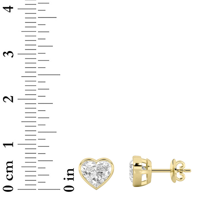 2Cttw Heart Shaped Lab Grown Diamond (F/VS) BezelSet Stud Earrings in 14K Gold