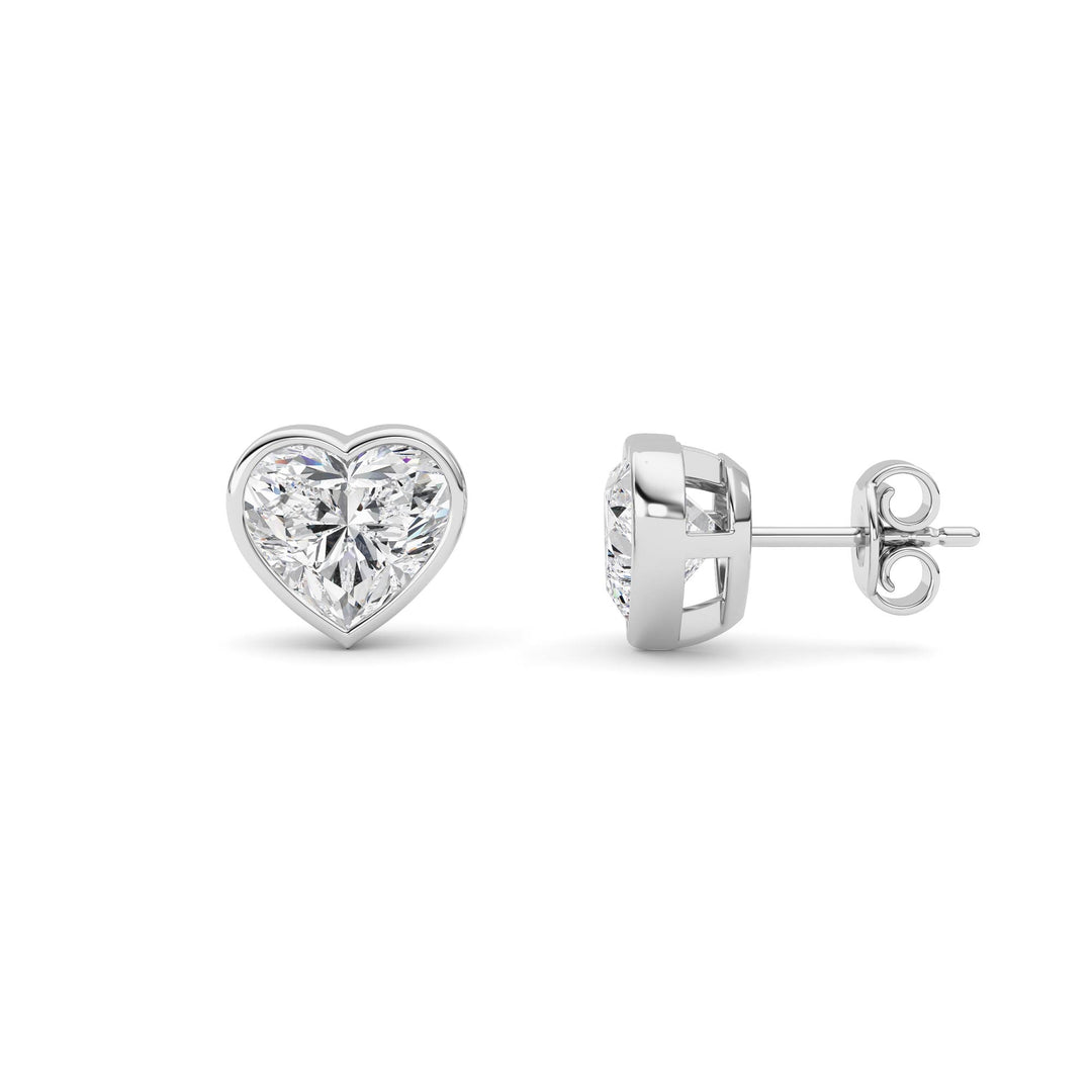 4Cttw Heart Shaped Lab Grown Diamond (F/VS) BezelSet Stud Earrings in 14K Gold