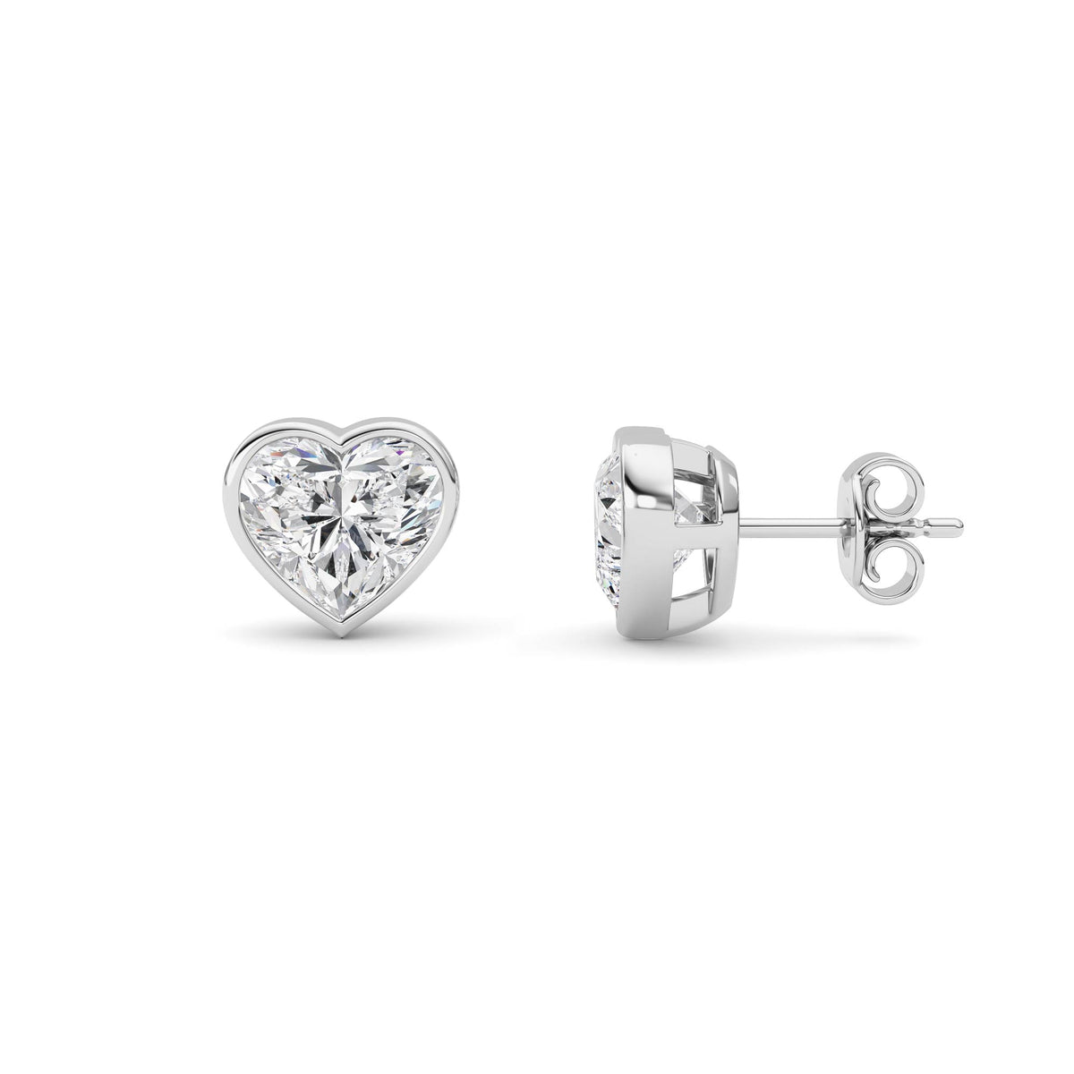 4Cttw Heart Shaped Lab Grown Diamond (F/VS) BezelSet Stud Earrings in 14K Gold
